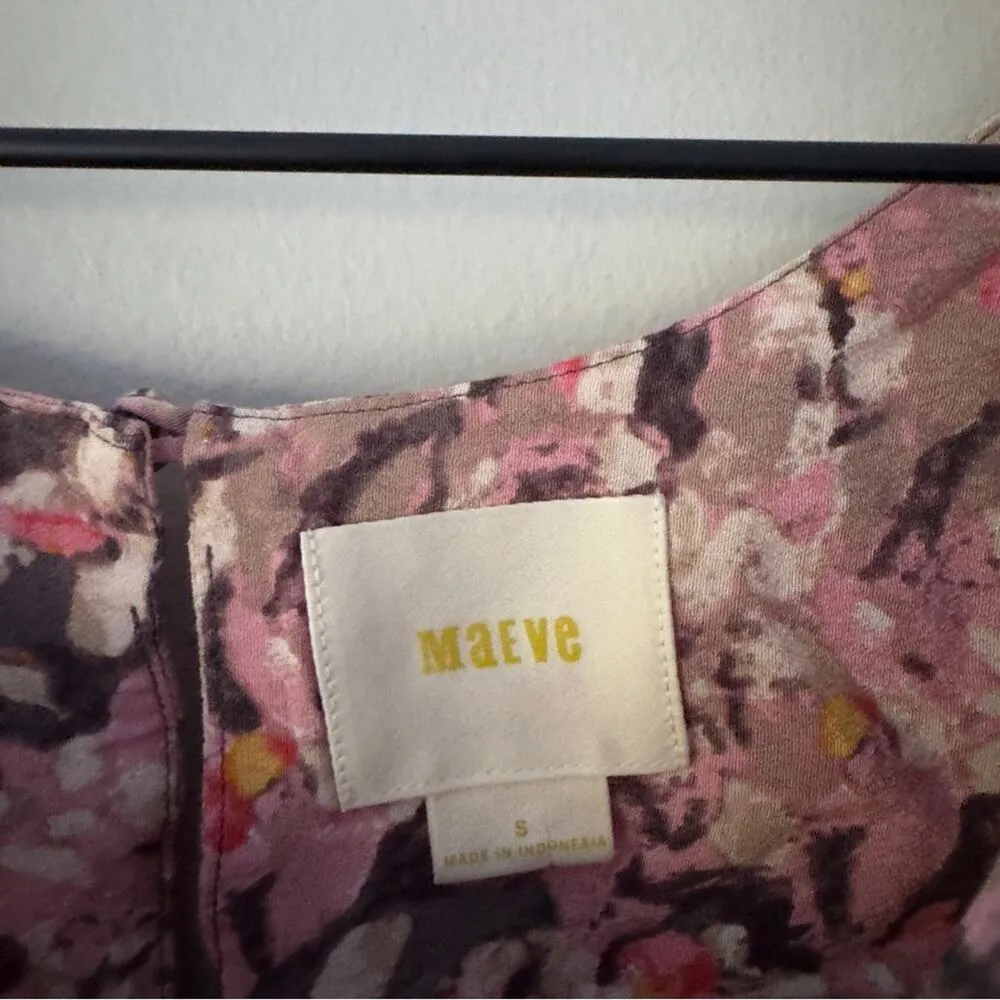 Maeve Anthropologie Cold Shoulder Top Short Sleeve Floral Print Button Keyhole S - Image 3