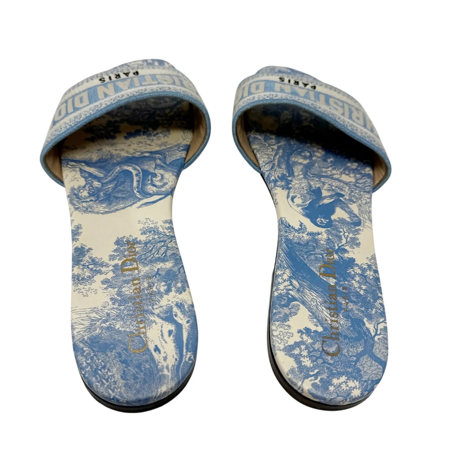 Christian Dior Dway Slides Light Blue Cream Toile de Jouy Sandals Slides EU 39 - Image 6