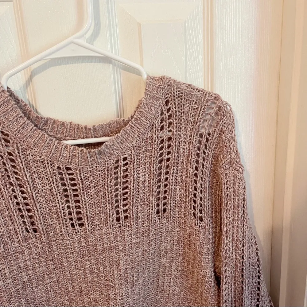 Eyelet Balloon Sleeve Pullover Sweater - Image 4