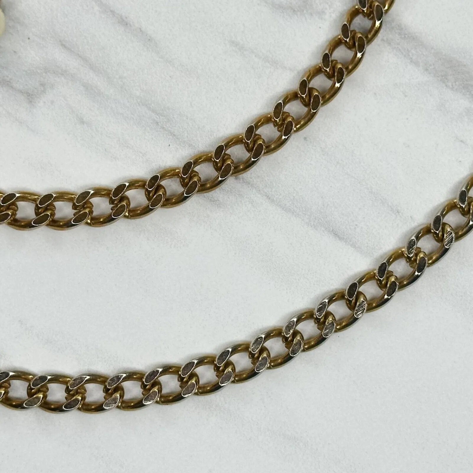 Skinny Gold Tone Chain Belt Pearl Charm Y2K Festival One Size (OS) ✨ - Image 2