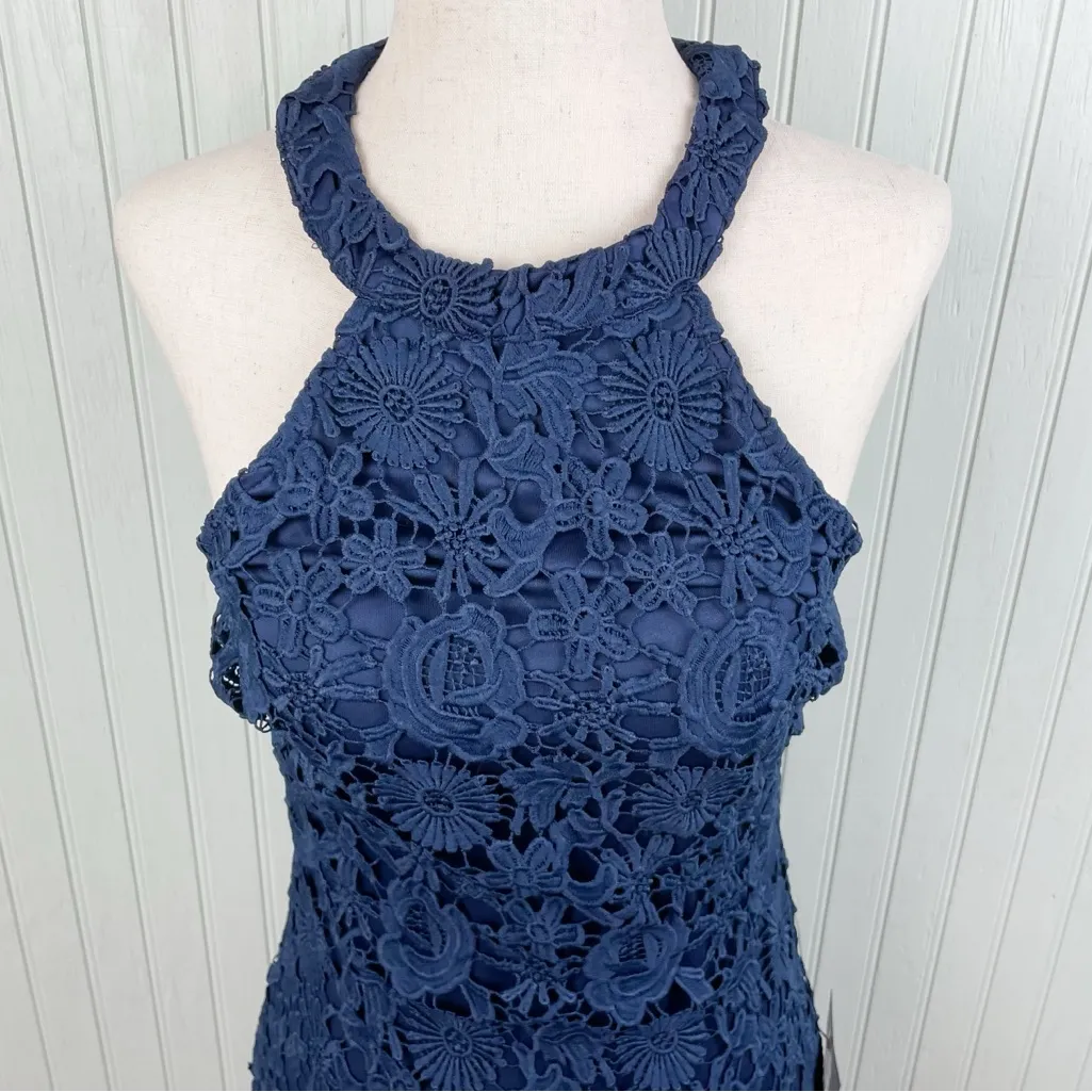 NEW Lulus Love Poem Navy Blue Lace Mini Dress  Size Small Halter Neckline Fitted - Image 5