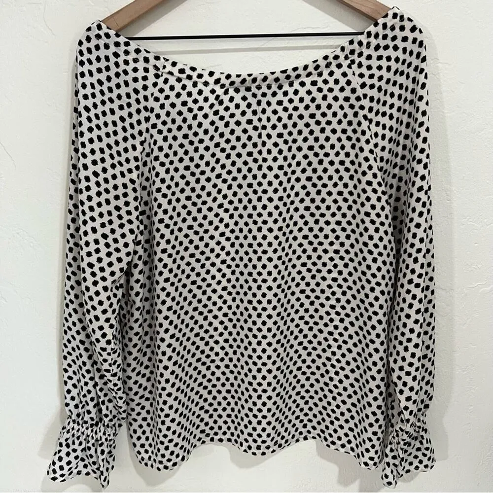 Banana Republic White & Black Satin Polka Dot Off the Shoulder Blouse SizeXS New - Image 7