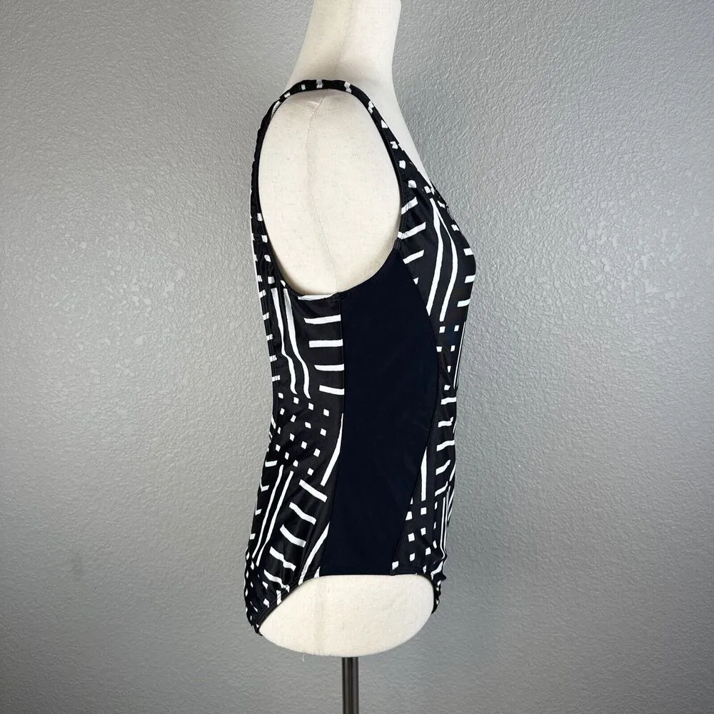 Madewell x Giejo Scoop Neck One Piece Swimsuit Size Large Black White Low Back - Image 5