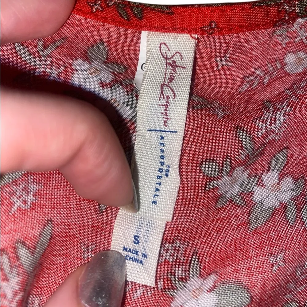 Aeropostale red floral button up mini dress - Image 4