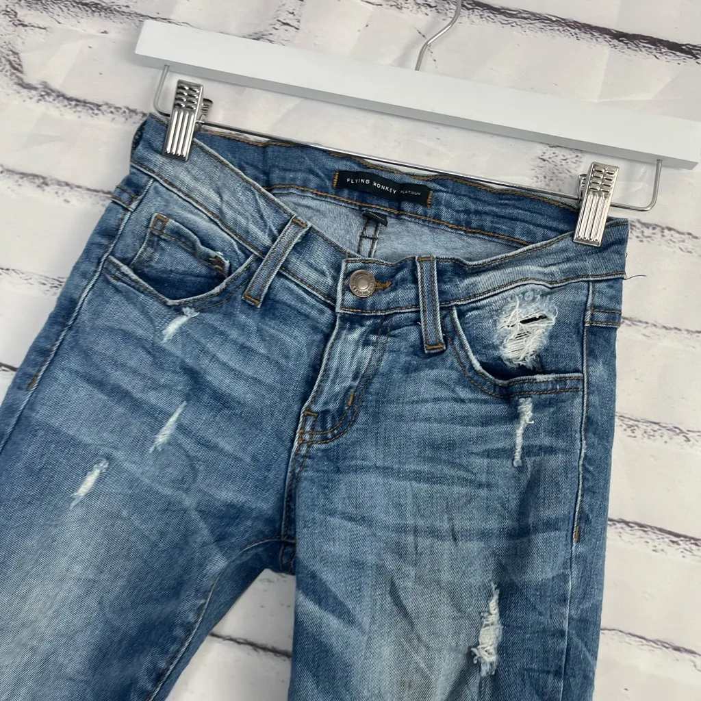 Flying Monkey Platinum Skinny Jeans Low Rise Distressed Women’s 24 Medium Wash - Image 7