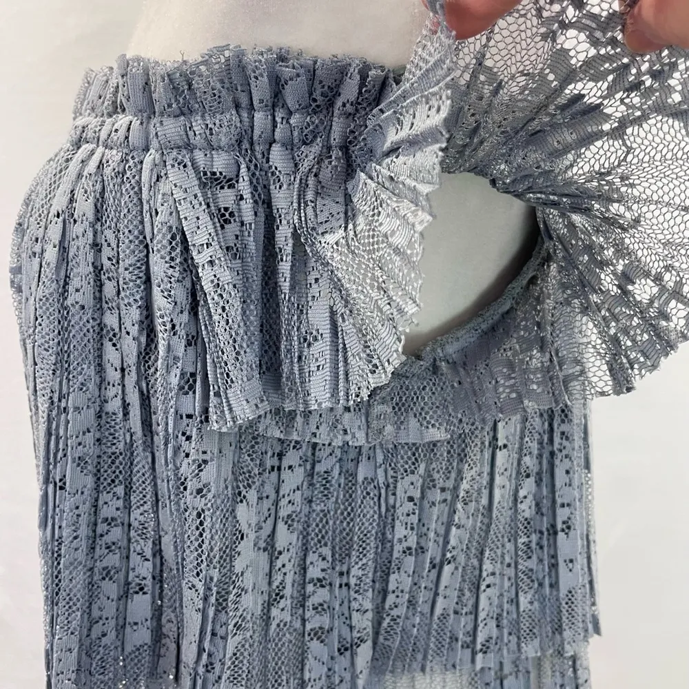 Pleated Lace Off The Shoulder Top Blue Grey Size XS - Image 8
