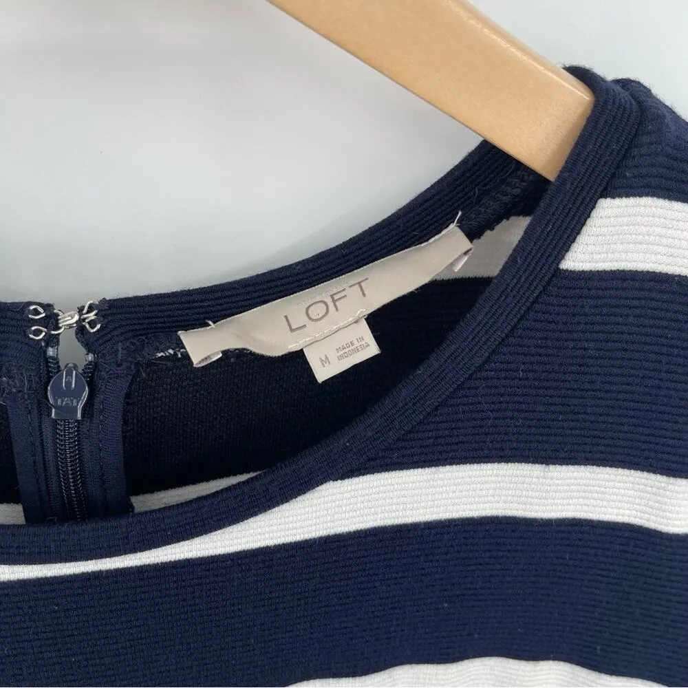LOFT ANN TAYLOR Stripe Dress Navy White Nautical Business Casual Office Medium - Image 3