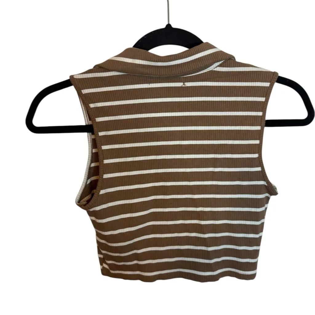 Liz & Sara Brown Striped Preppy Collar Cropped Top Size M - Image 3