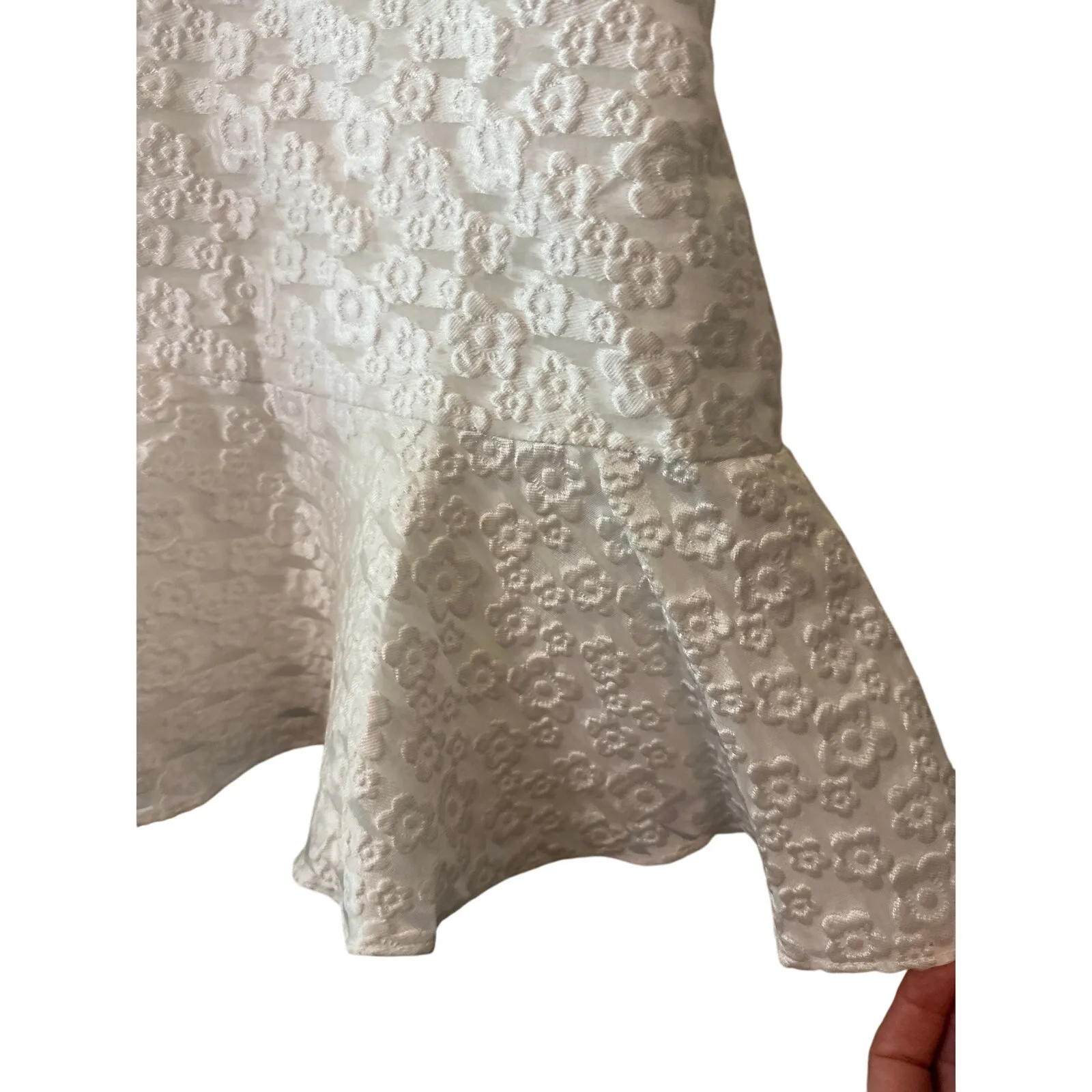 Amanda Uprichard Annalise White Jacquard Mini Dress M Bridal Party Flounce Hem - Image 10