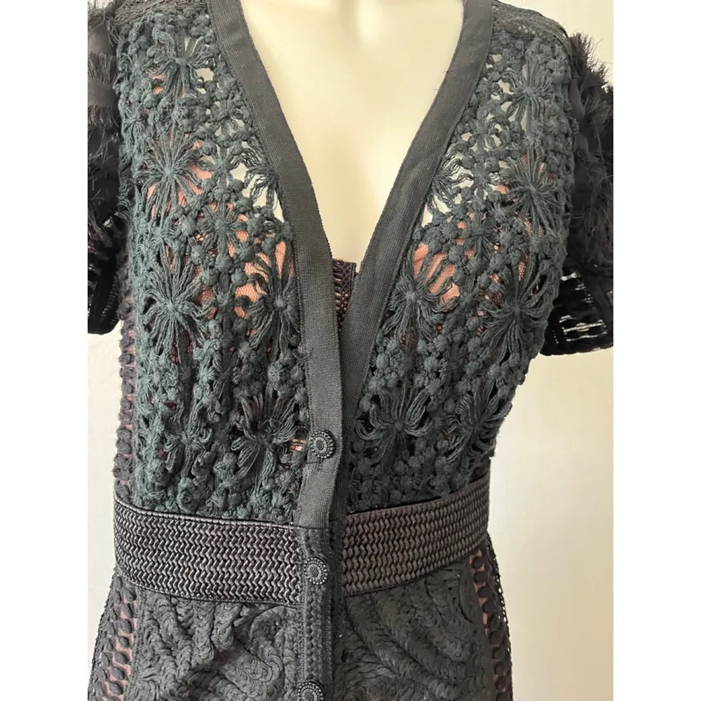 Byron Lars beauty mark Black sheath gothic chantilly lace Victorian dress Size 2 - Image 11