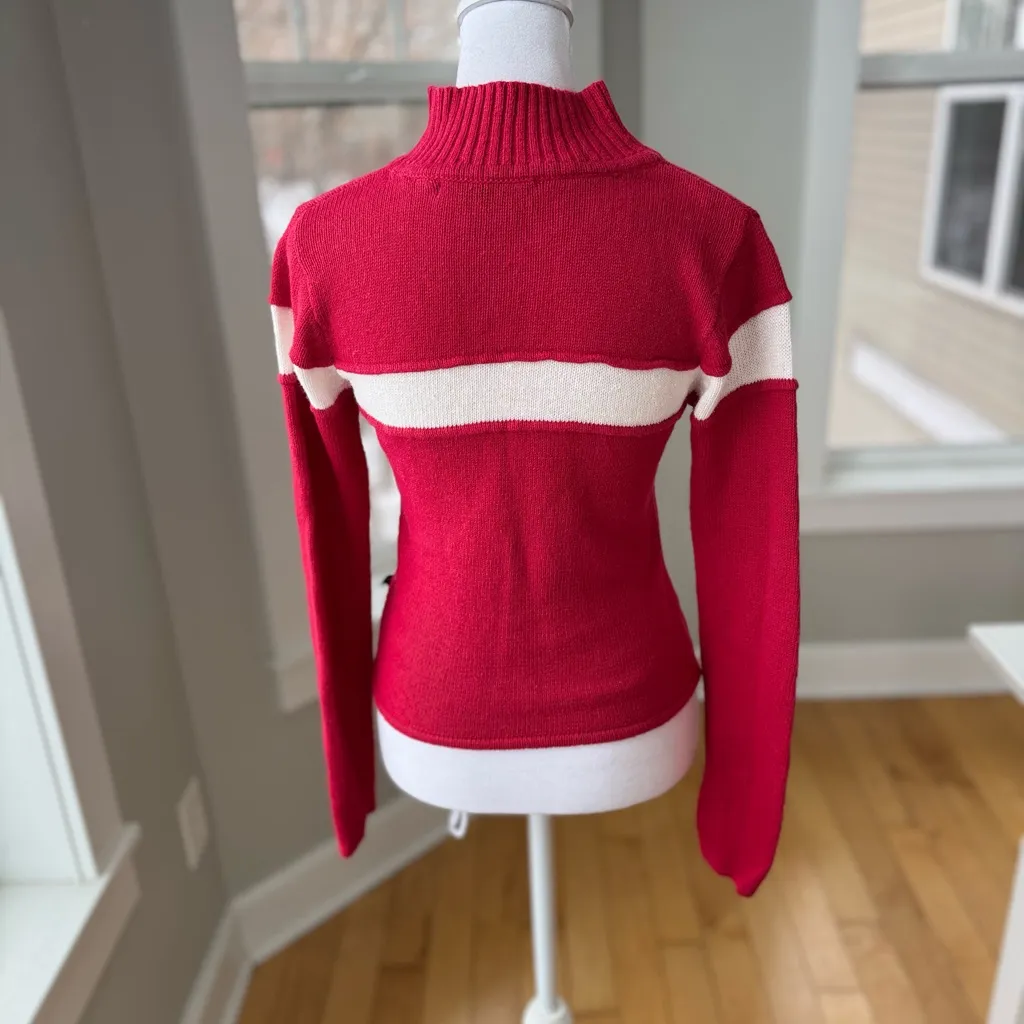 Vintage 80s Mudd Jeans Red White Stripe Ramie Cotton Mockneck Fitted Sweater M Size M - Image 3