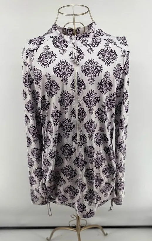 Title Nine Women’s Purple White Damask Print Half Zip Pullover Size XL - Image 1
