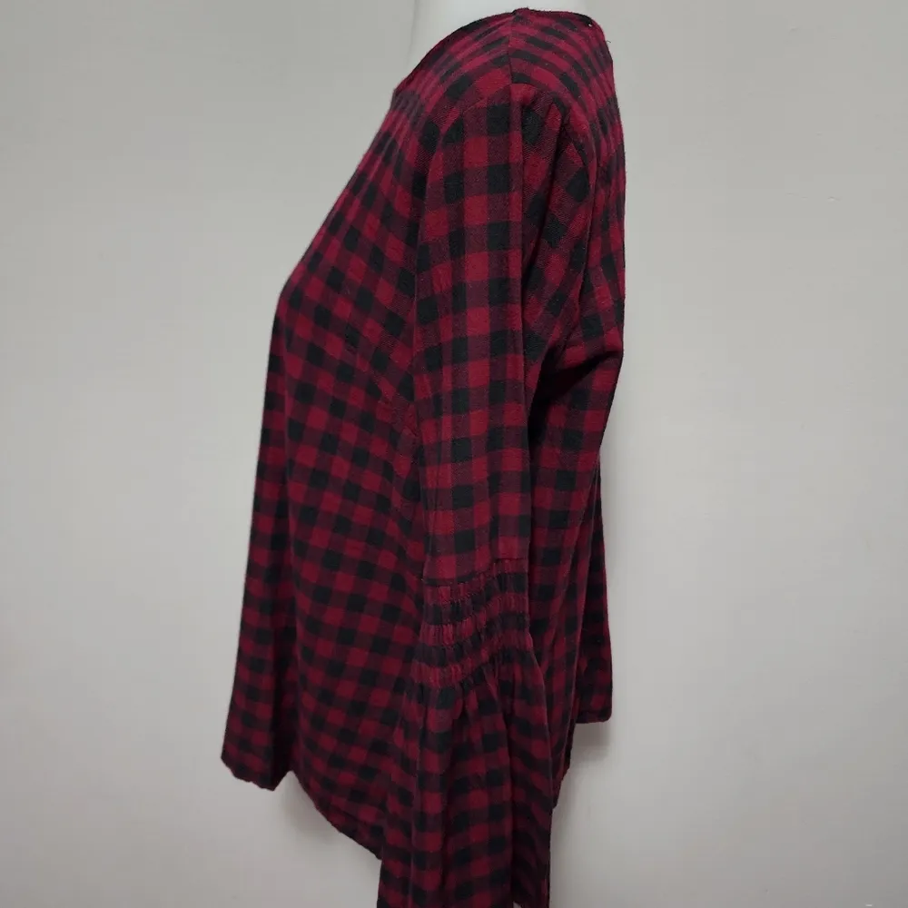 Beachlunchlounge Roberta checkered smocked bell sleeve blouse size medium - Image 5