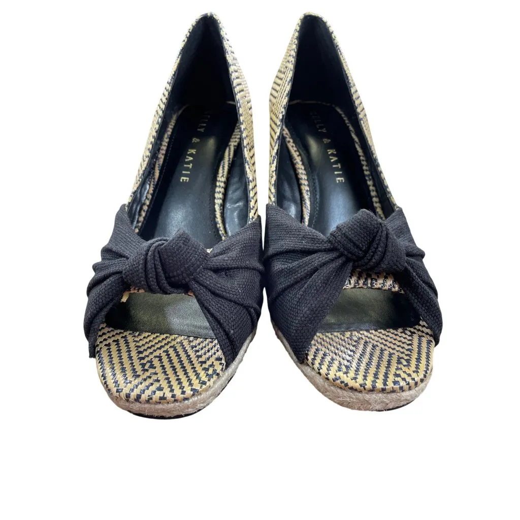 Kelly & Katie Black Beige brown PeepToe Wedge Heels Size 6M SKU 8582 - Image 6