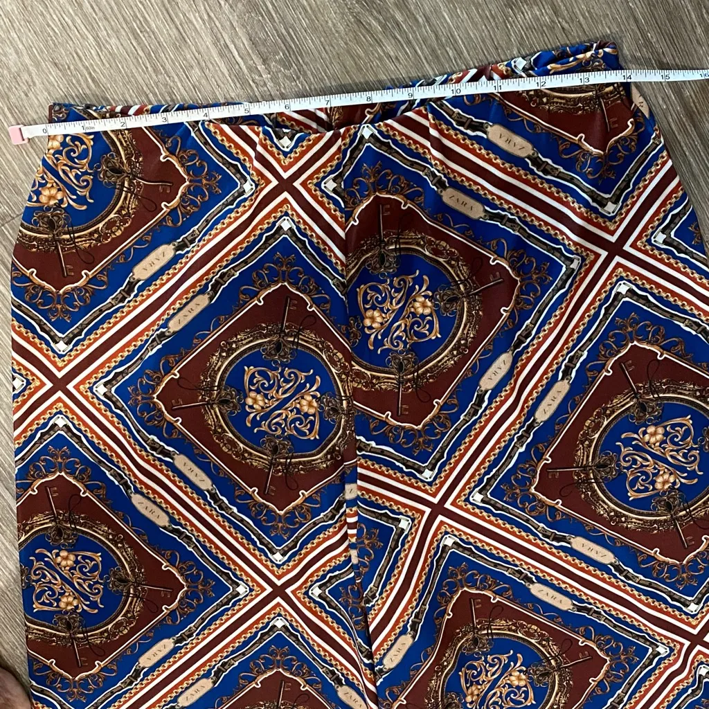 Zara wide leg pants scarf print palazzo brown blue large - Image 8