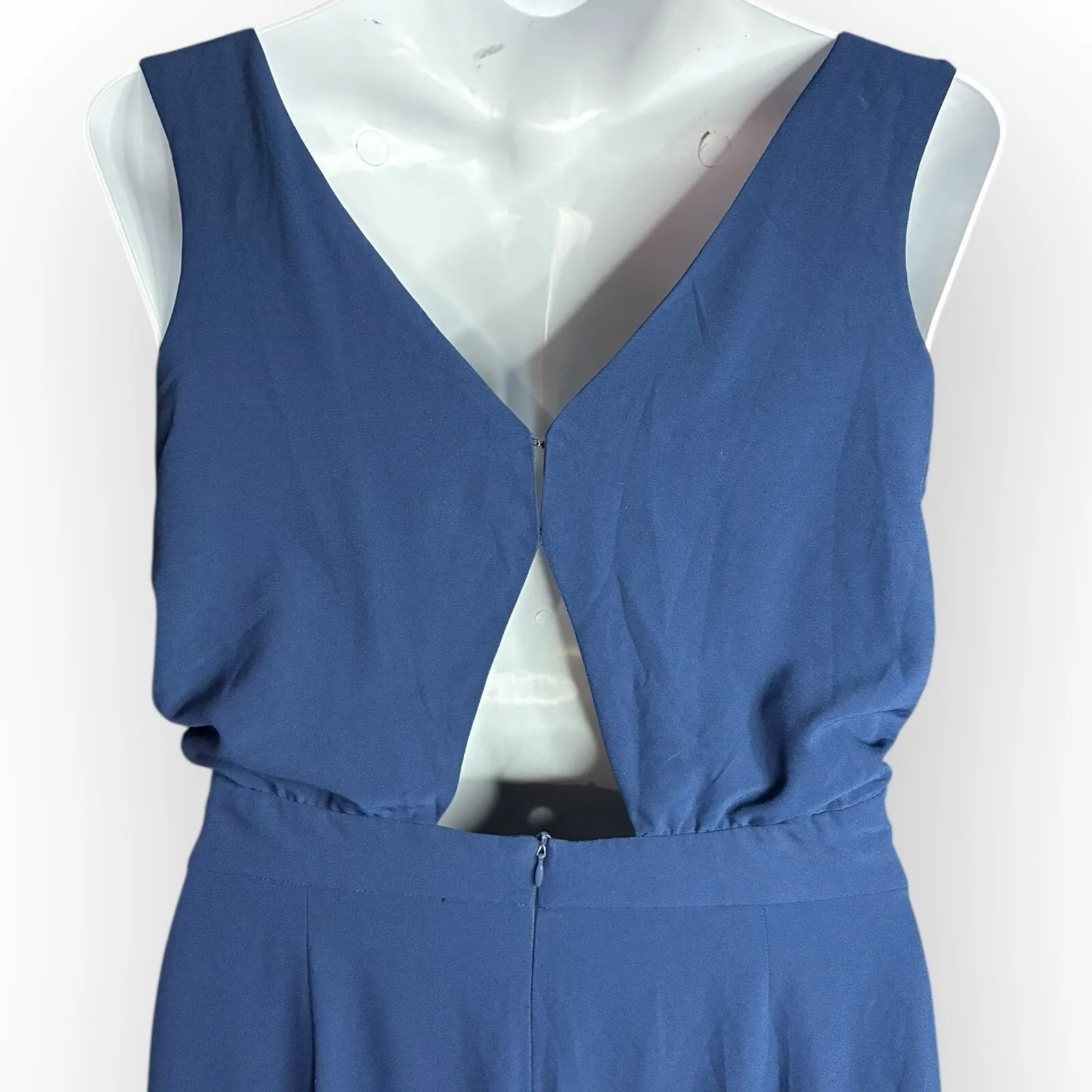 JustFab XL Blue Sleeveless Wide Leg Jumpsuit Open Back V-Neck Pockets - Image 3