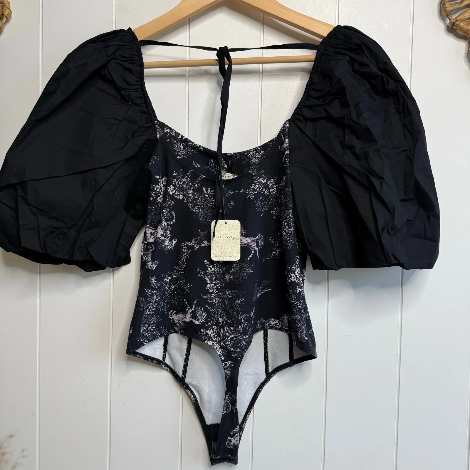 Free People bodysuit floral corset puff sleeves thong bottom Small - Image 3