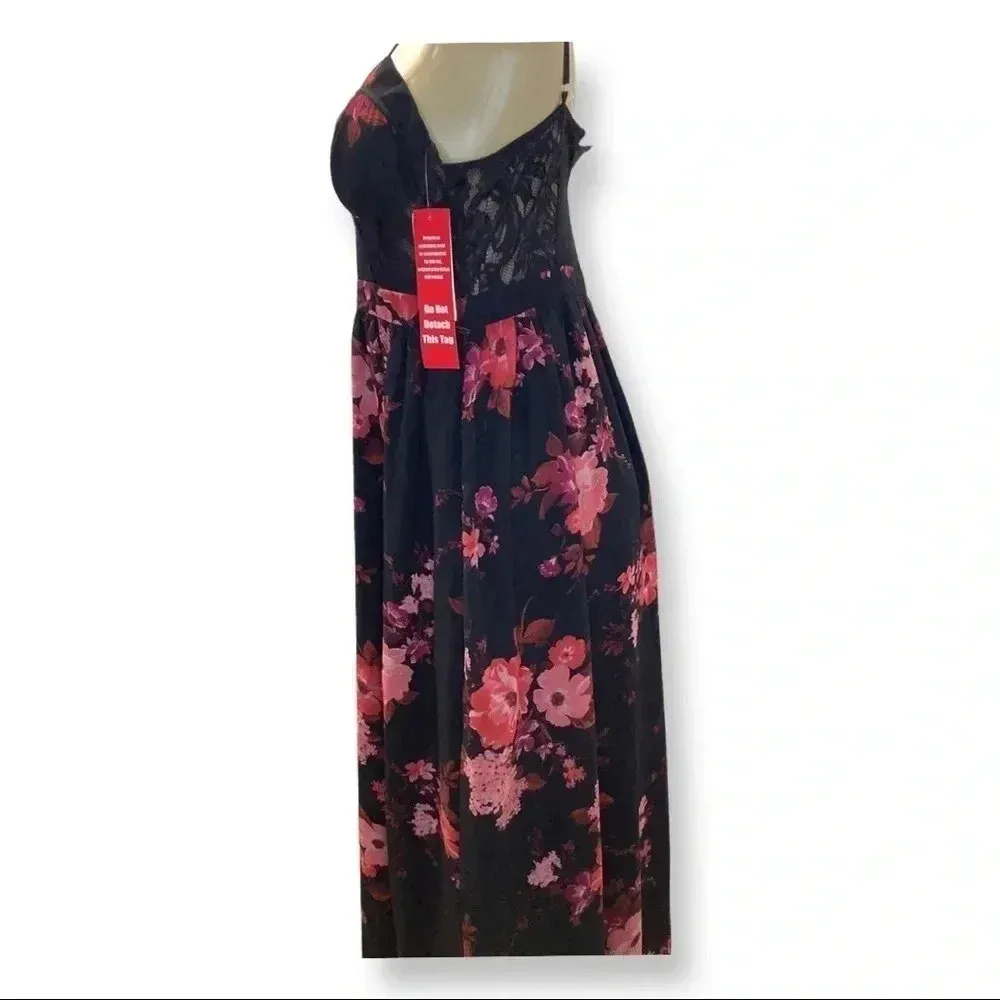 Haute Nites Spaghetti Straps Floral Maxi Dress Size 11 New With Tags Black - Image 2