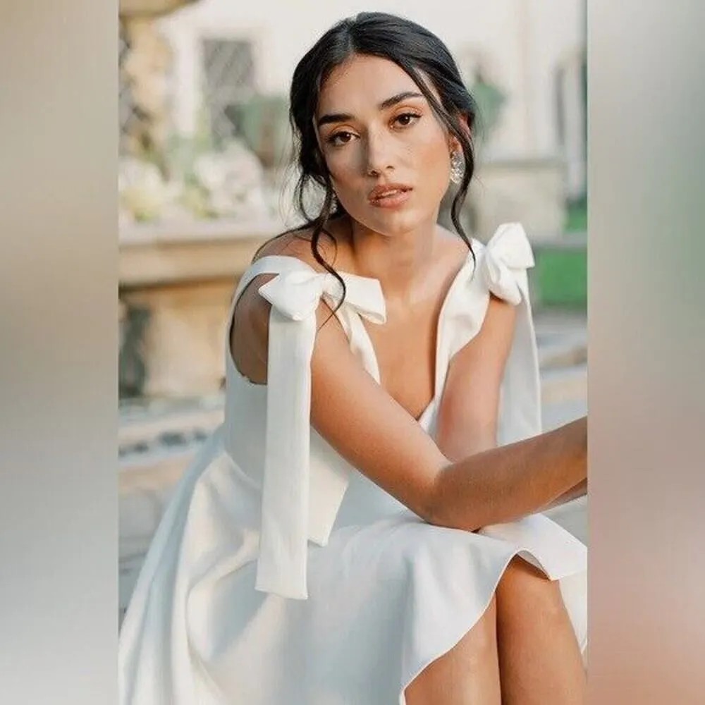 NEW! Revelry Millie Crepe Mini Dress white pearl wedding bridal party US Size 8 - Image 2