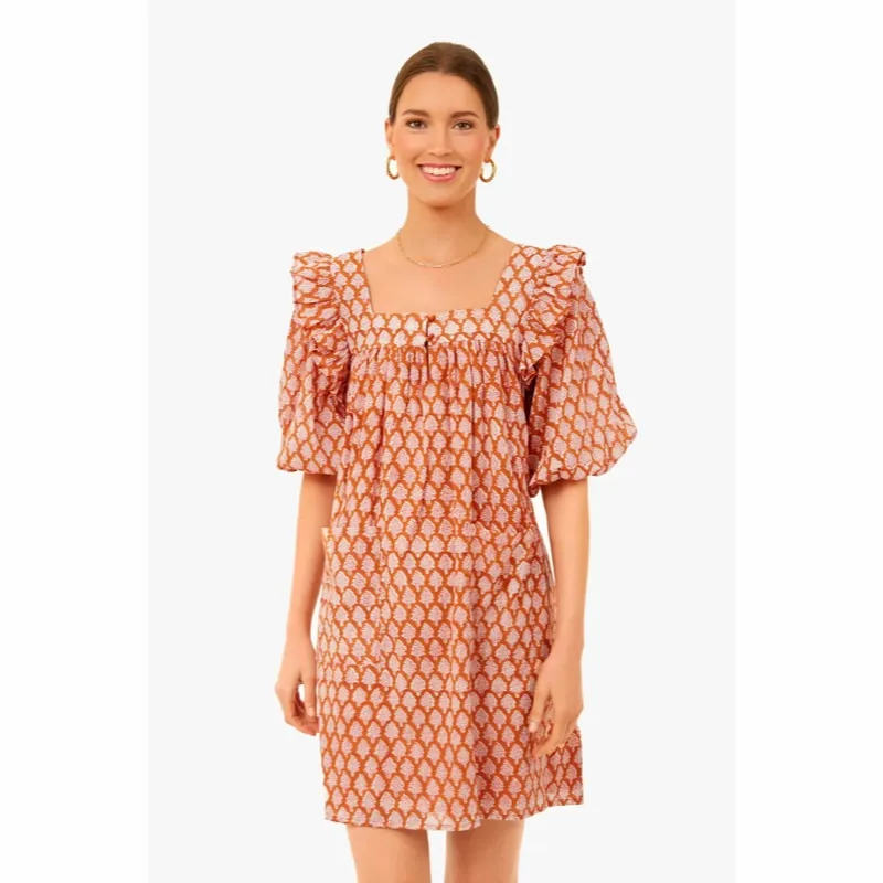 Emerson Fry India Collection Adelina Cotton Poplin Dress Gigi Organic Size S Orange - Image 3