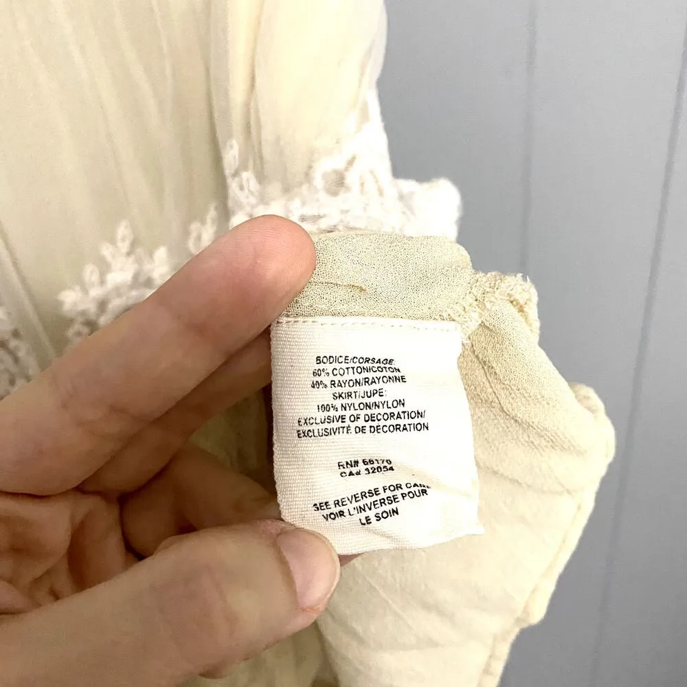 Free People Cream Babydoll Lace Embroidered Short Sleeve Boho Y2K Top S - Image 2