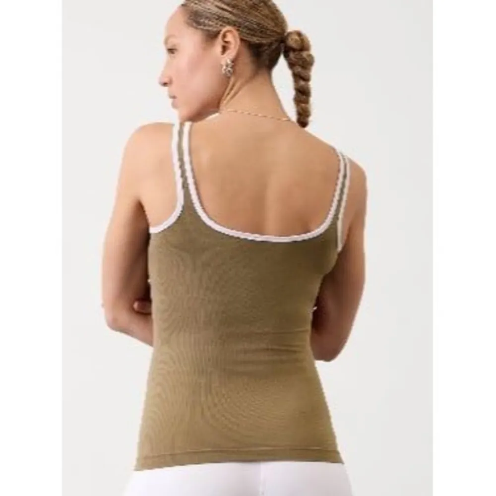 Athleta Renew Seamless Square Neck Tank Brownstone Beige/Bright White Size XL - Image 2