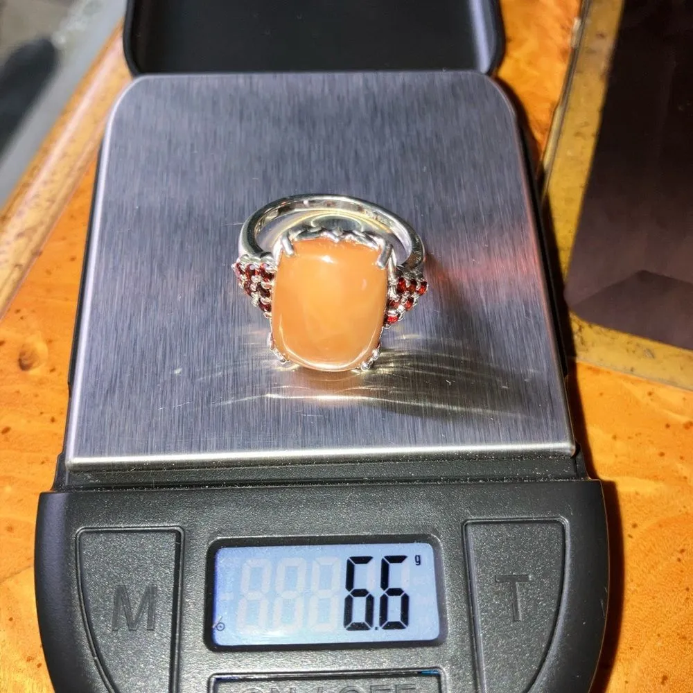 Natural Caramel Opal Red Garnet Sterling Silver Ring Size 10 Brown - Image 7