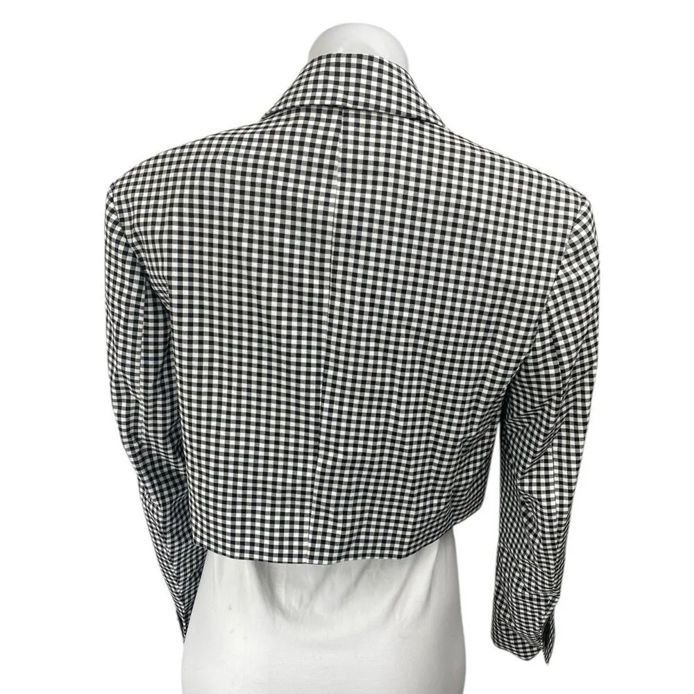 Zara Black White Gingham Check Open Long Sleeve Crop Blazer Suit Jacket Size XS - Image 2
