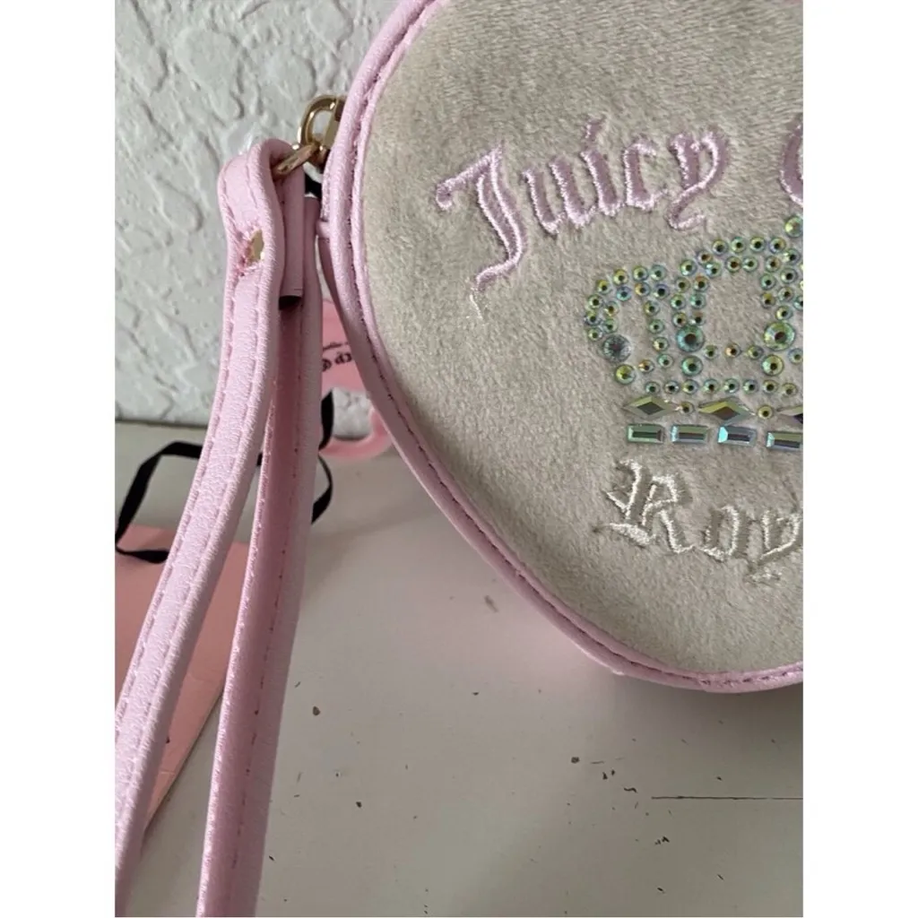 NWT Juicy Couture Kingdom Heart Zip Around Wristlet Sandstone Velour Light Pink - Image 3