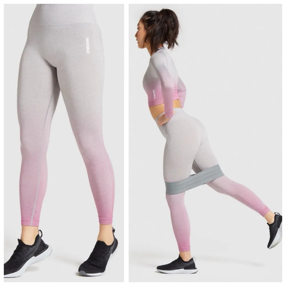 GYMSHARK Adapt Ombre Seamless Leggings, Light Grey Marl / Shell Pink sz. S - Image 3