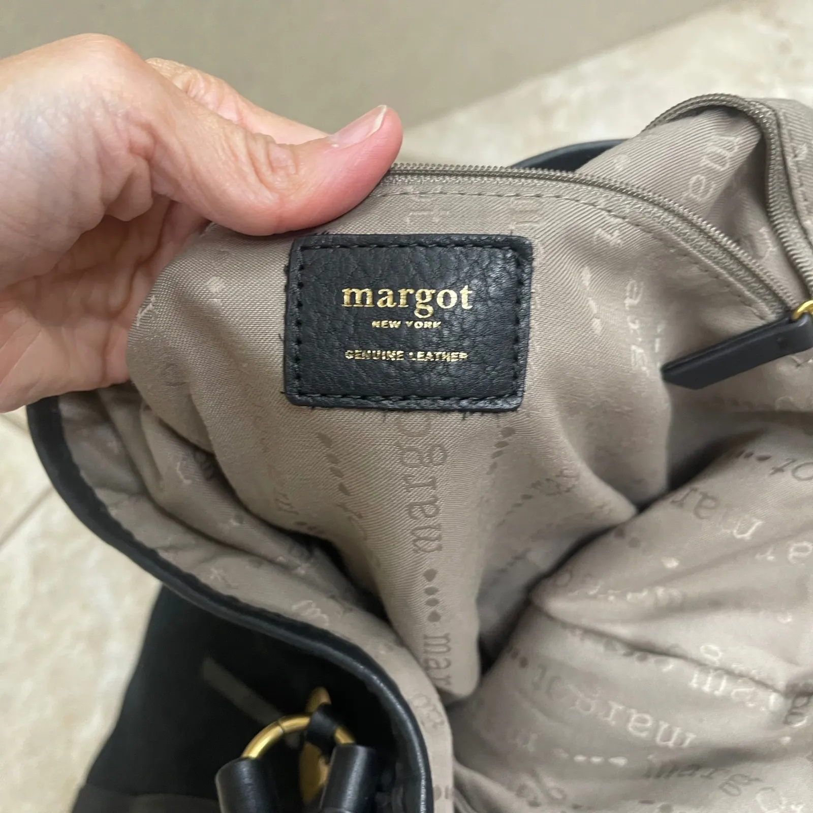 Margot New York Black Leather & Suede Tote Bag Shoulder Bag Gold Hardware - Image 12