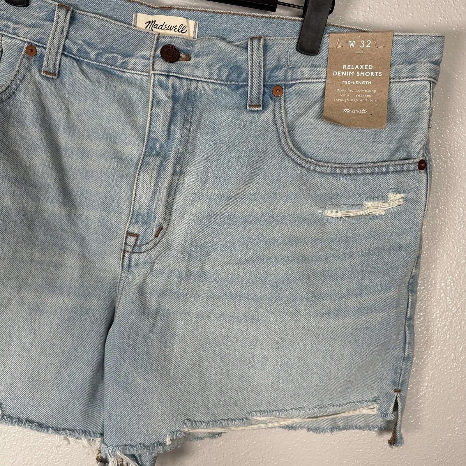 NEW Madewell Relaxed Mid Length Denim Jean Shorts Womens 32 Light‎ Wash Step Hem - Image 2