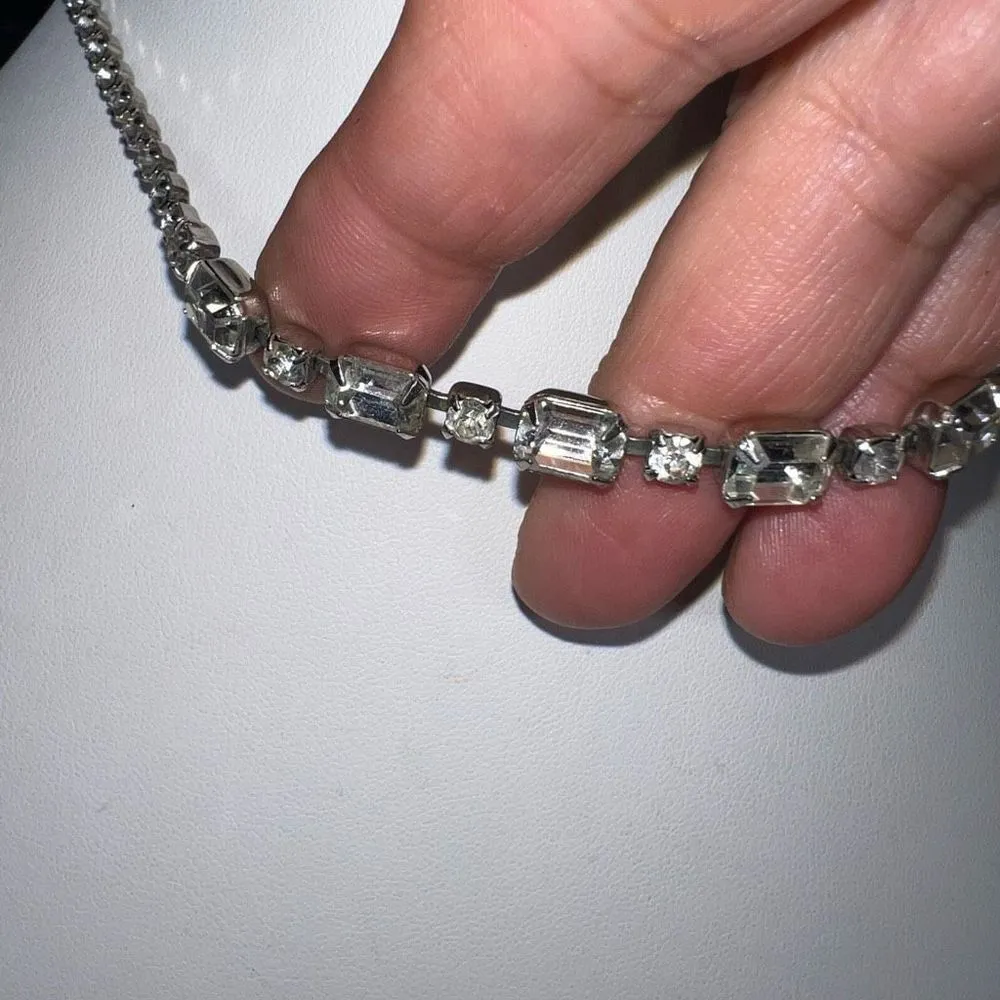 Vintage Rhinestone Tennis Necklace *SEE PHOTOS AND‎ READ DESCRIPTION * Silver - Image 3