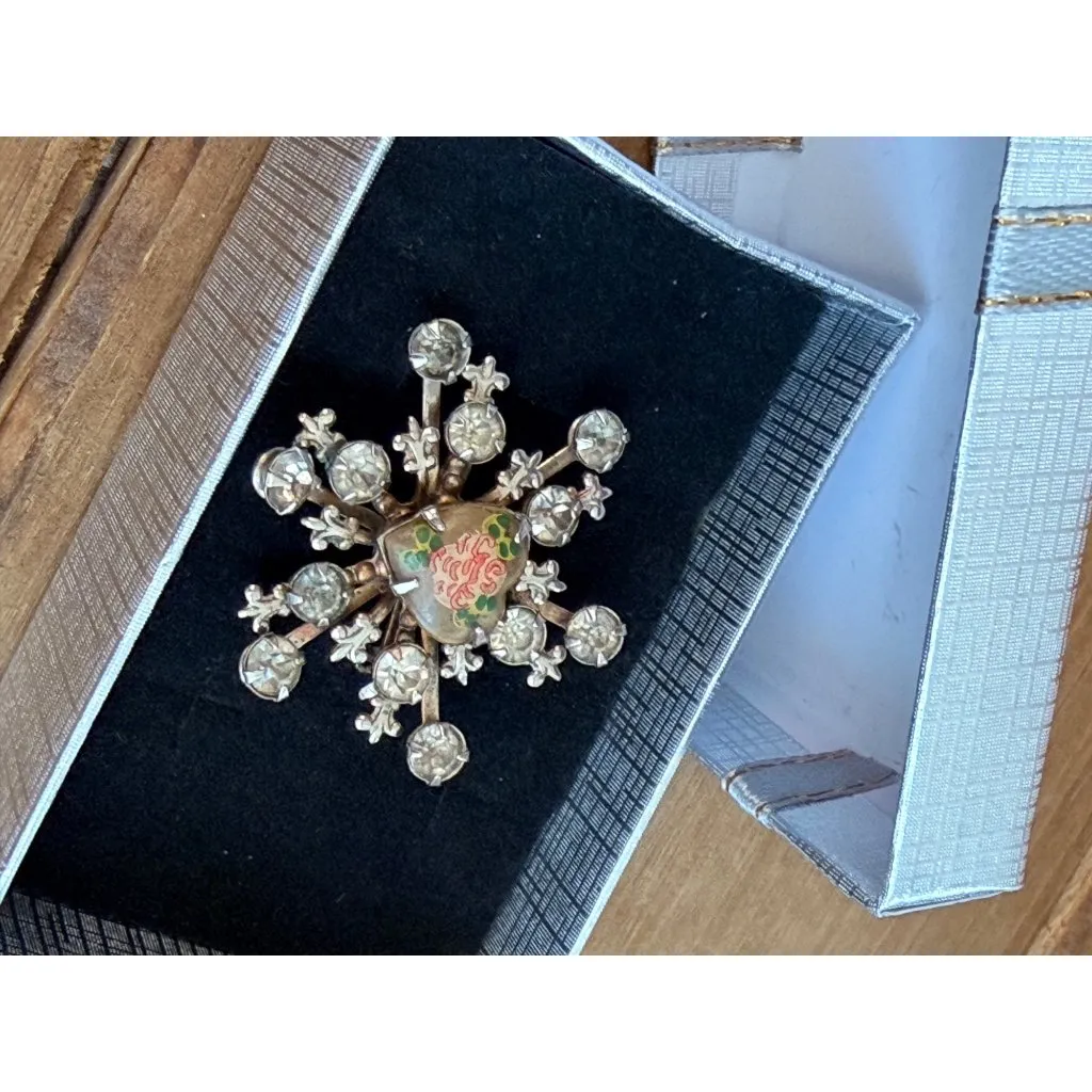Vintage Snowflake Rhinestone Brooch With Hand - Image 5