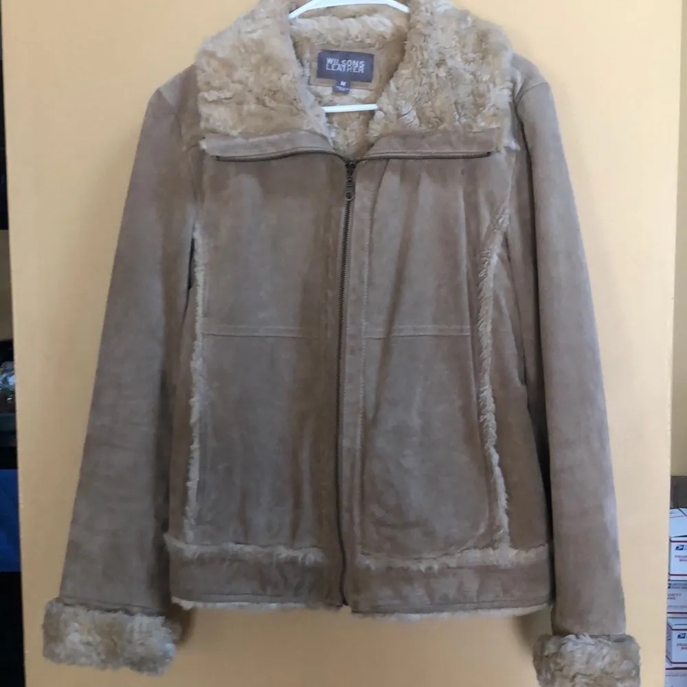WILSONS LEATHER Tan Suede and Faux Fur Coat Size M - Image 4