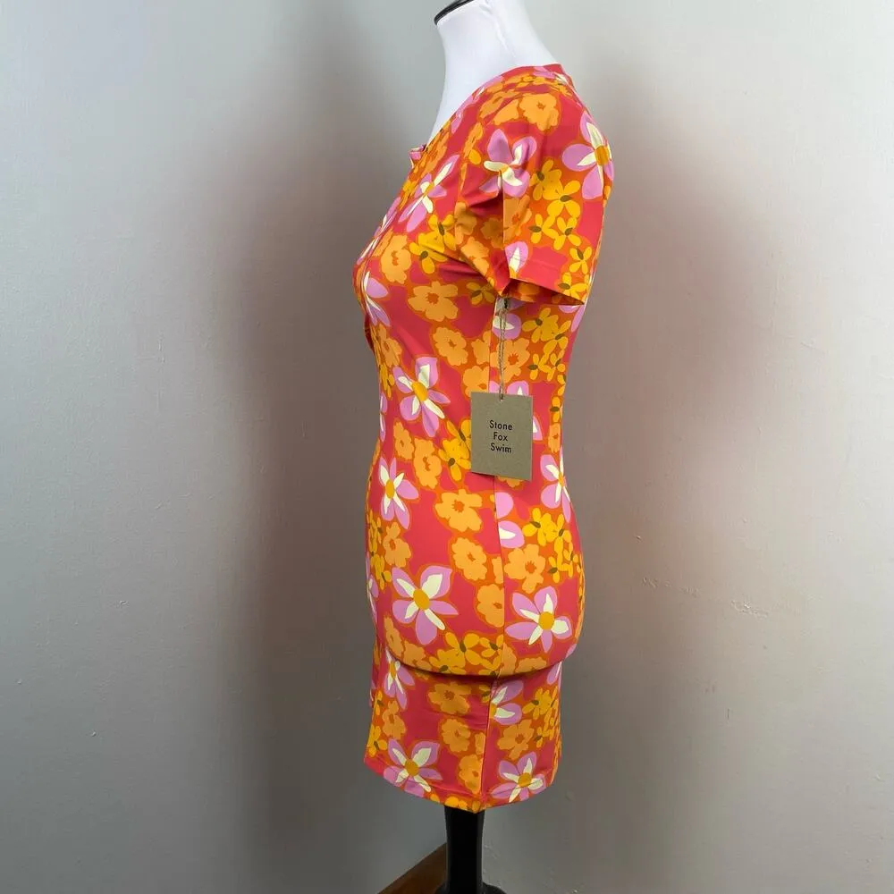 STONE FOX SWIM Bambi Baby Tee Dress  Lei Lei Print Small $120 Retro Floral - Image 8