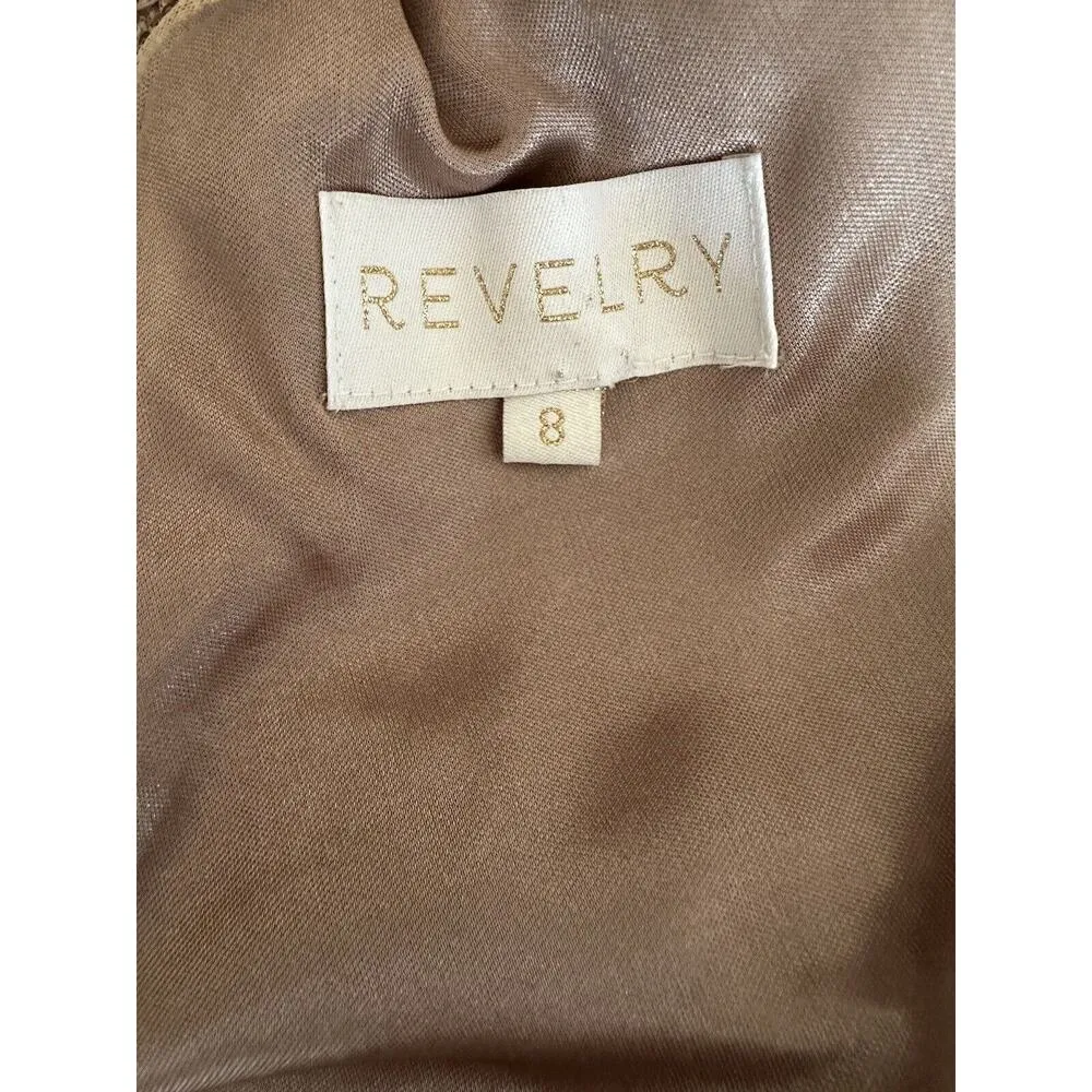 Revelry Sequin Dress~Rose Gold Size 8 Sleeveless Drapey Back Fitted Vneck Formal - Image 5