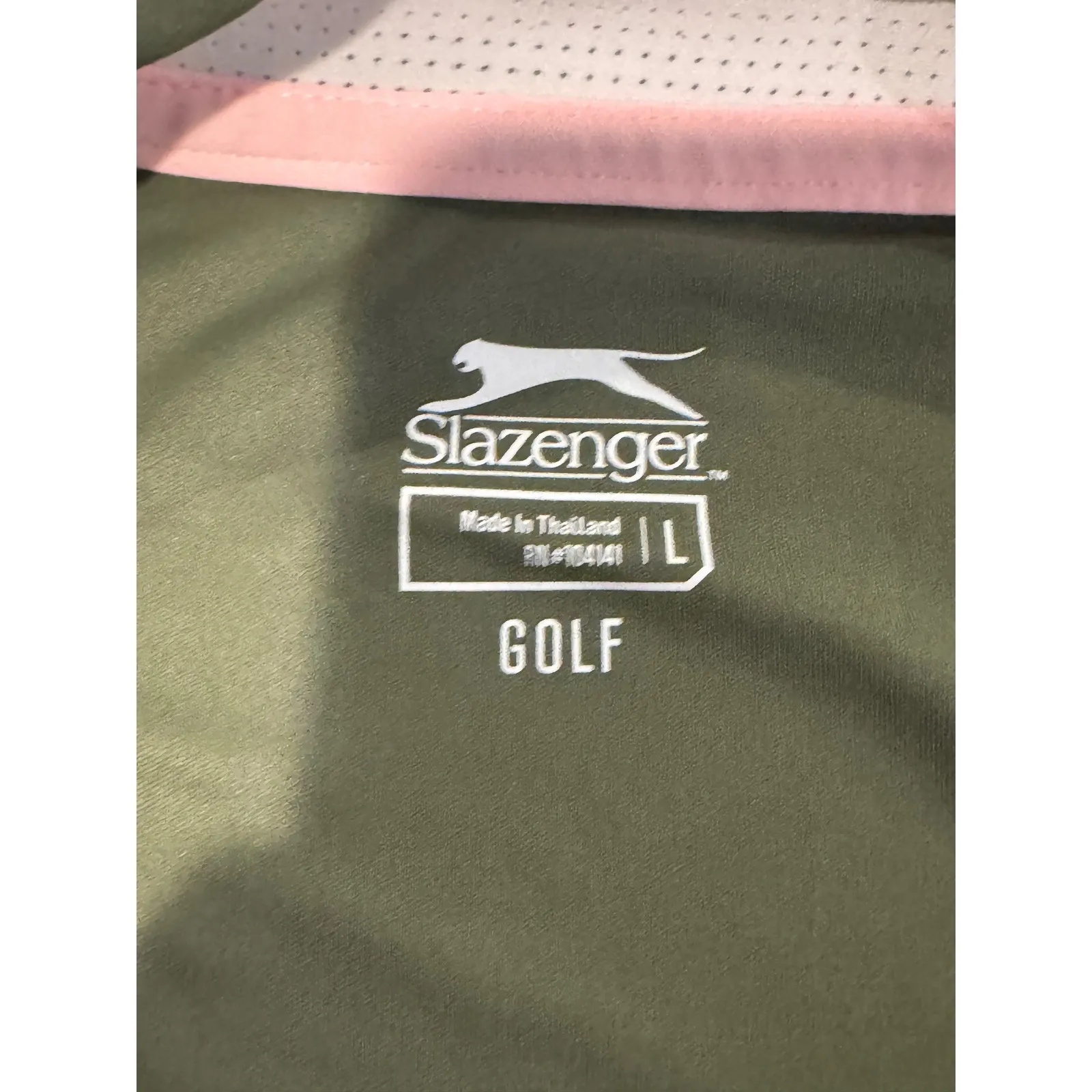 Slazenger Womens Golf Sleeveless Polo Shirt Olive Green Pink Trim Camo Size L - Image 4