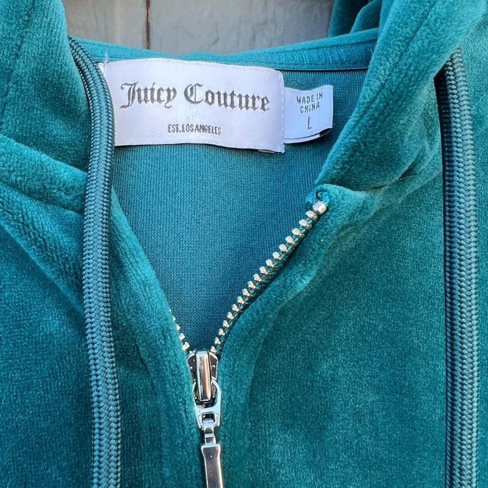 JUICY COUTURE Classic Velour Hoodie Sapphire Wave Size Large - Image 8