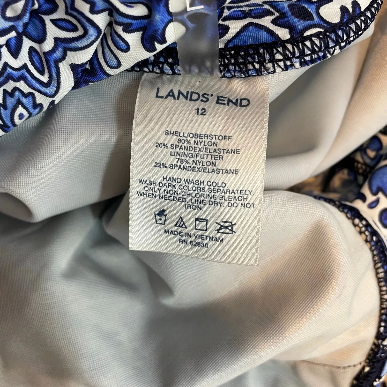 Lands End Tummy Control Swim Skirt Skirted Bottoms Blue Sea Majolica Tile 12 - Image 9