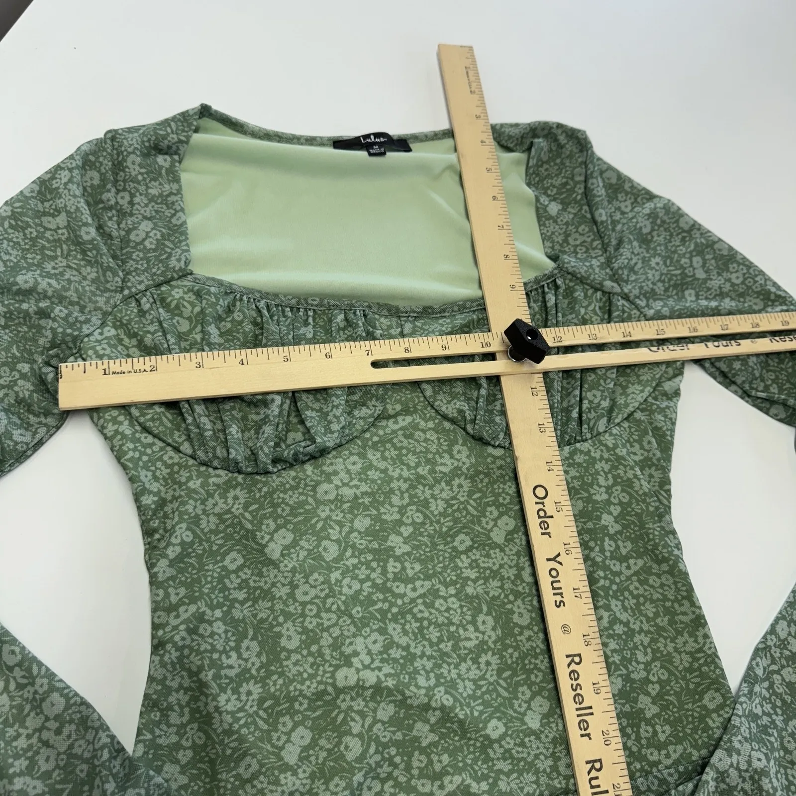 Lulus‎ Bodysuit Womens Medium Green Major Aesthetic Sage Green Ditsy Floral Mesh - Image 8