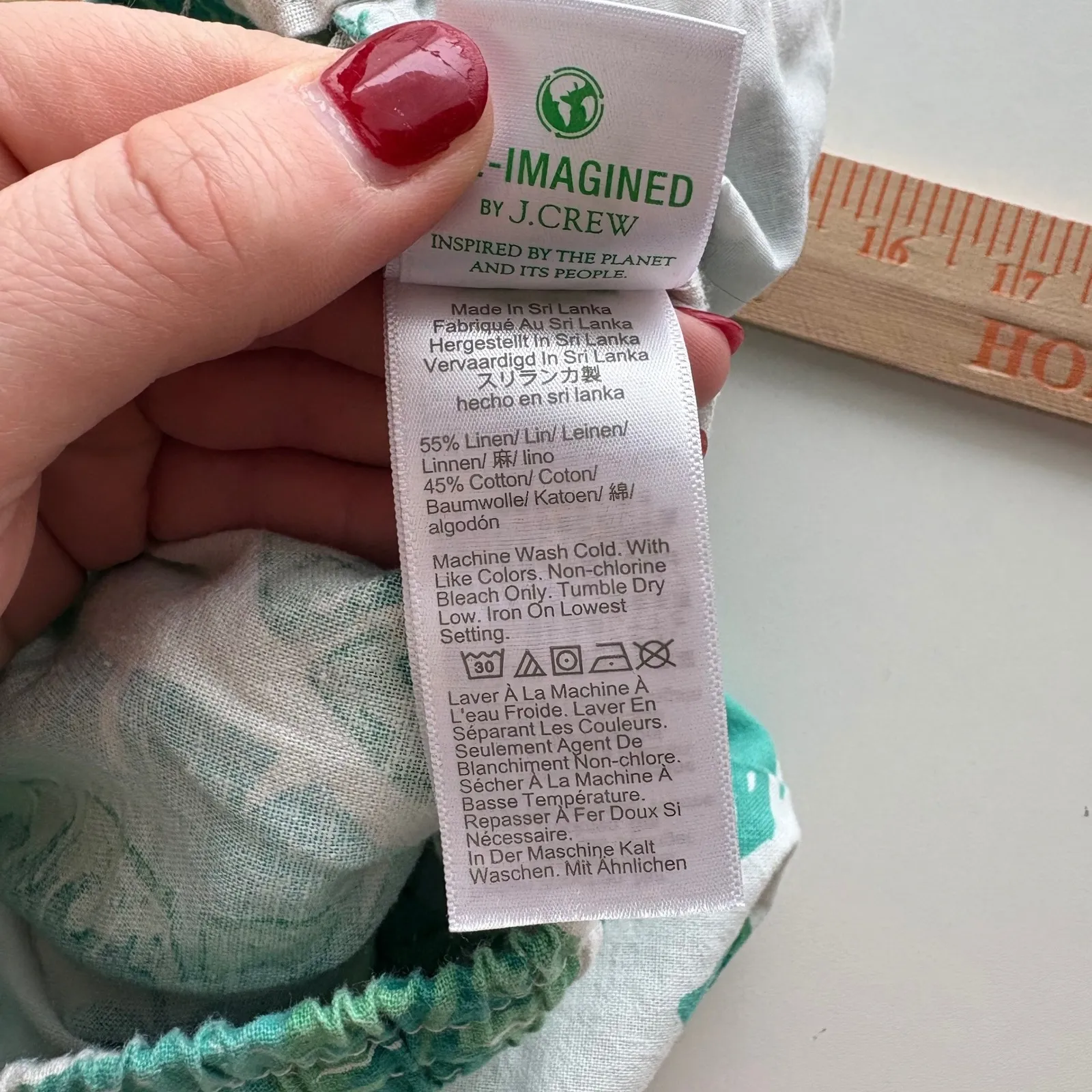 J Crew Women's Size 6 Green White Leaf Print Linen Blend Elastic Waist Pants - Image 6