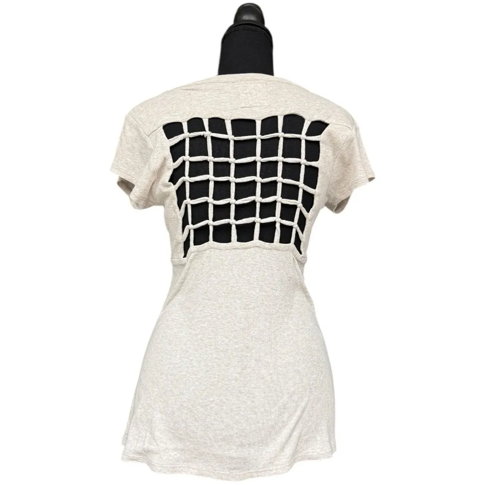 Chaser Cutout Back Basic Tee Size Medium Neutral Beige Casual Spring Top - Image 4