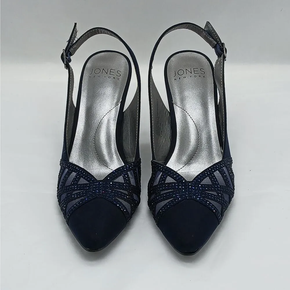 Jones New York Gillis Women High Heel Slingback Sandals 7.5M Blue Mob Wife Shoes - Image 2