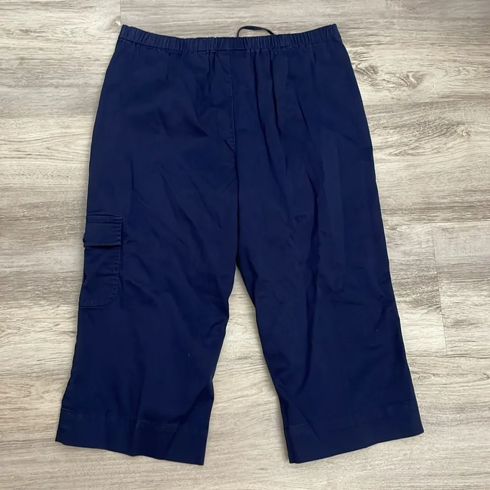 Blue Drawstring Waist Pull On Cropped Cargo Pants Size PS - Image 2