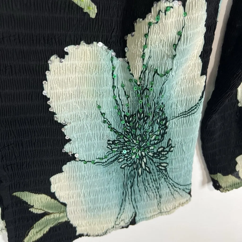 Alberto Makali Black & Aqua Floral Lightweight Cardigan Sweater Women’s‎ Sz M - Image 4