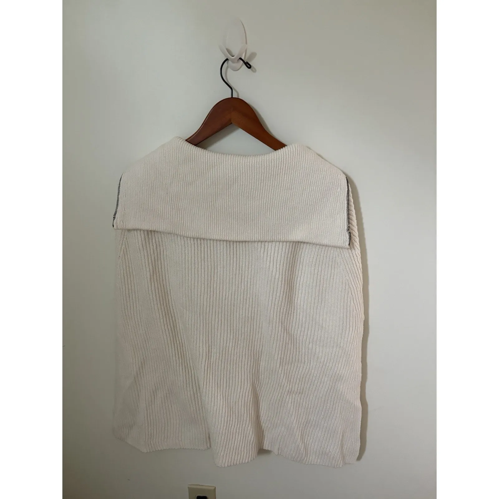 J Jill Cape Poncho Sweater 1/4 Zip Ribbed Knit Cream Neutral One Size S - Image 3