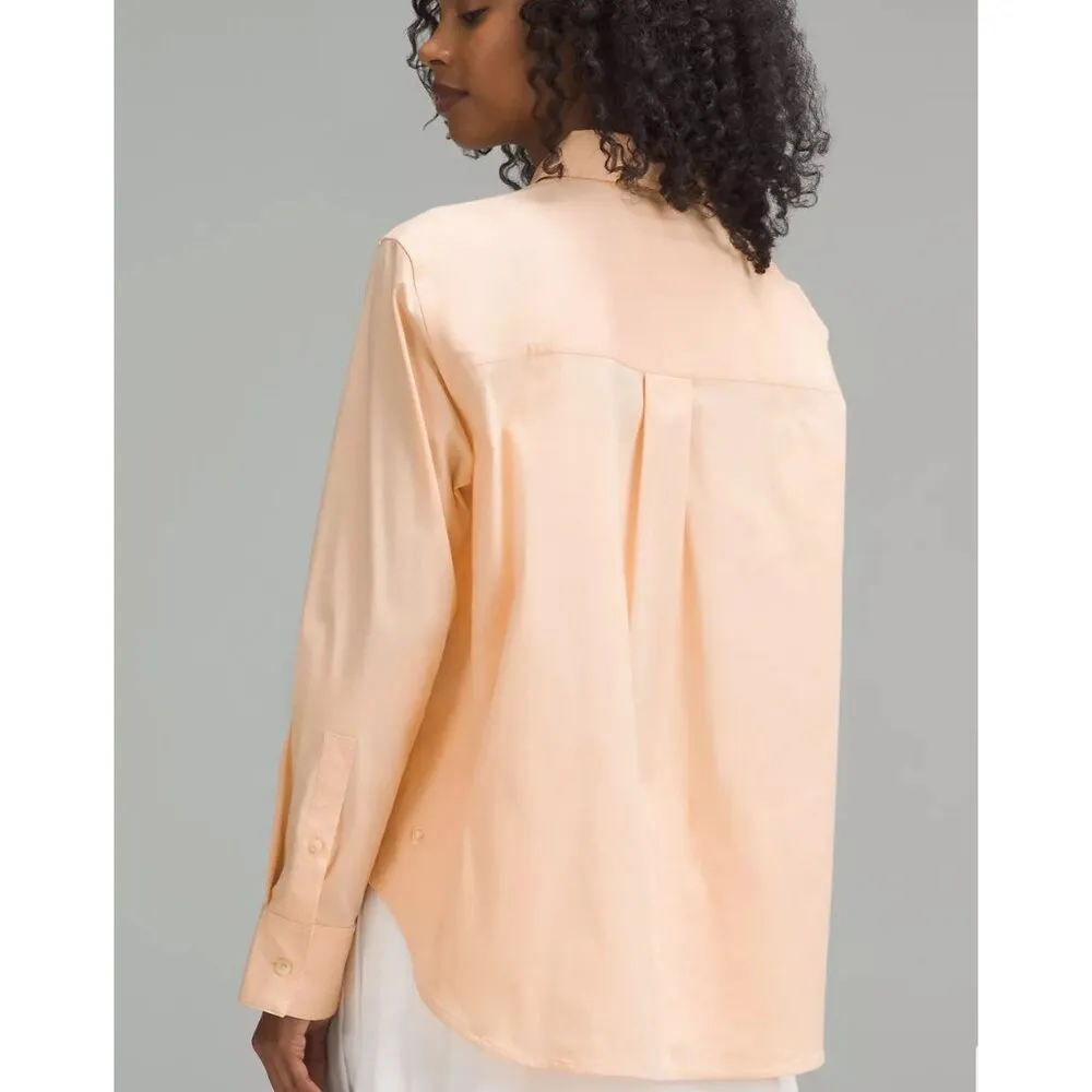Lululemon S Relaxed-Fit Cotton-Blend Poplin Button-Down Shirt Peach Bell… - Image 3