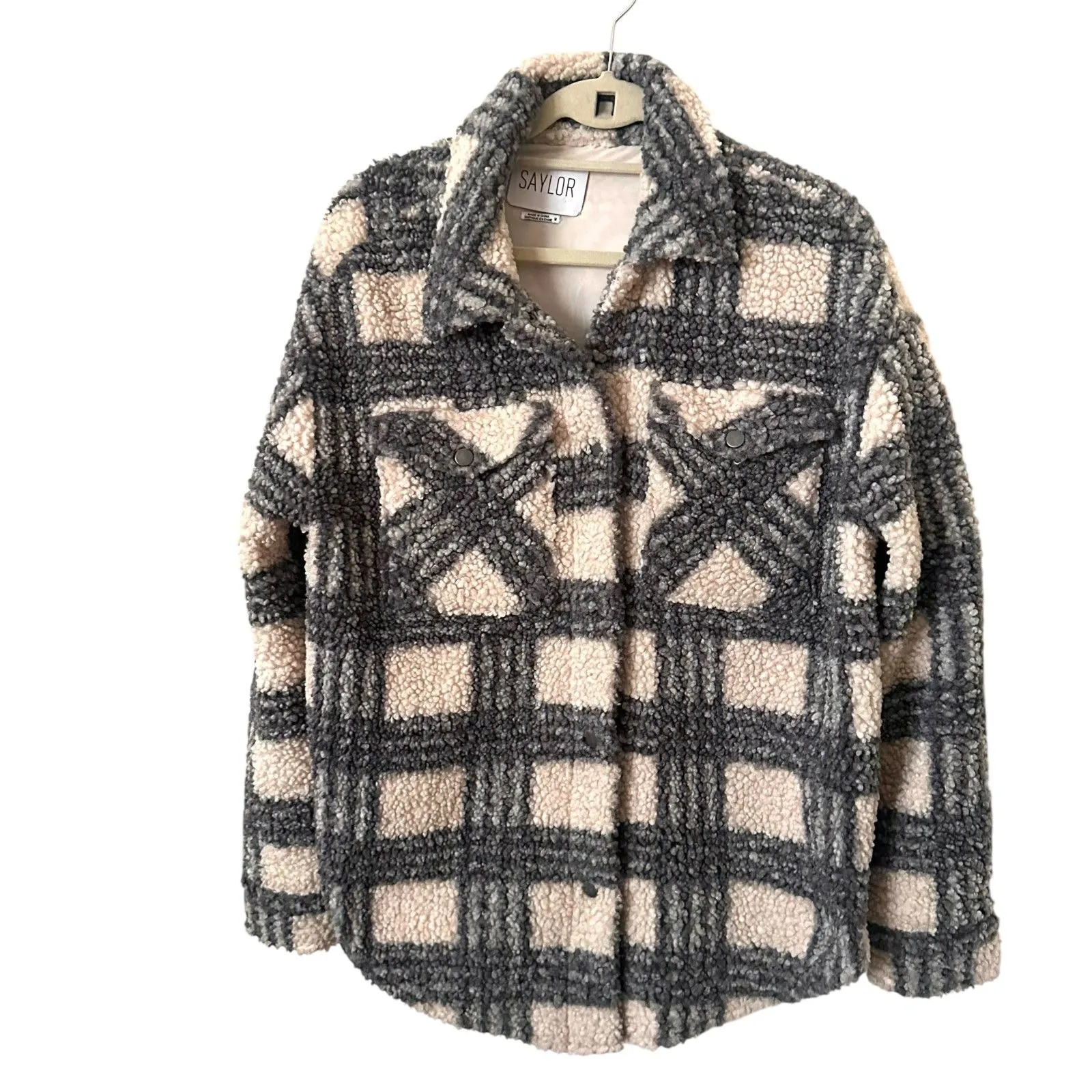 SAYLOR‎ Loria Plaid Jacket Cream Black Medium - Image 2