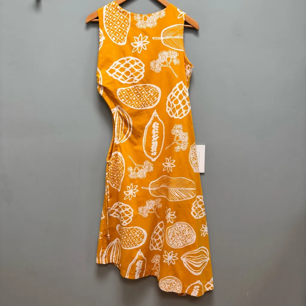 En Saison Paz Midi Dress in Tropical Fruit Print Asymmetrical Yellow S Orange Size 8 - Image 5